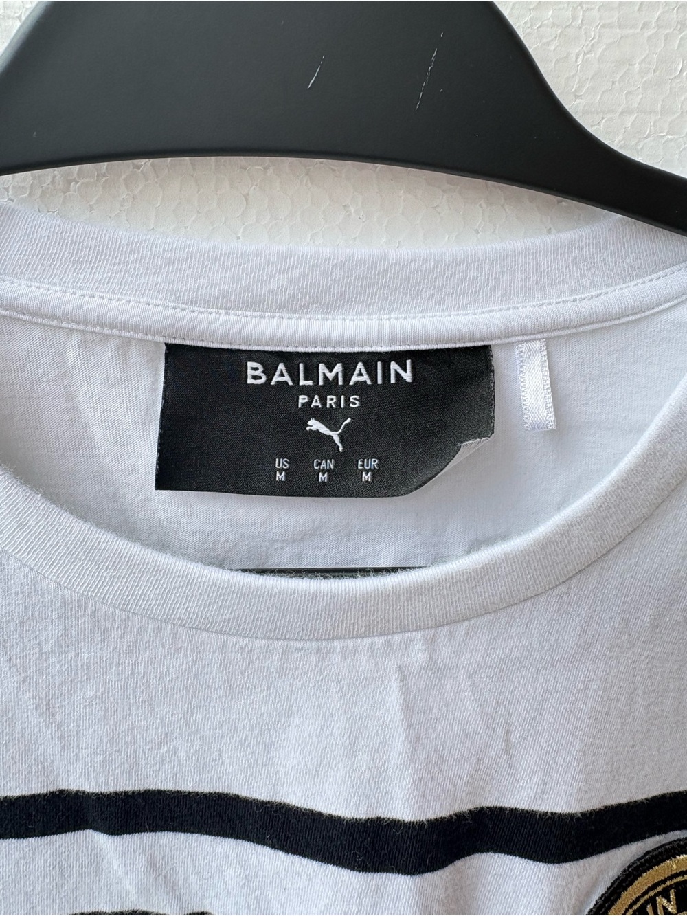 Balmain x Puma Striped Oversized Distressed Holes Tee Shirt White Black rare - Picture 5 of 10
